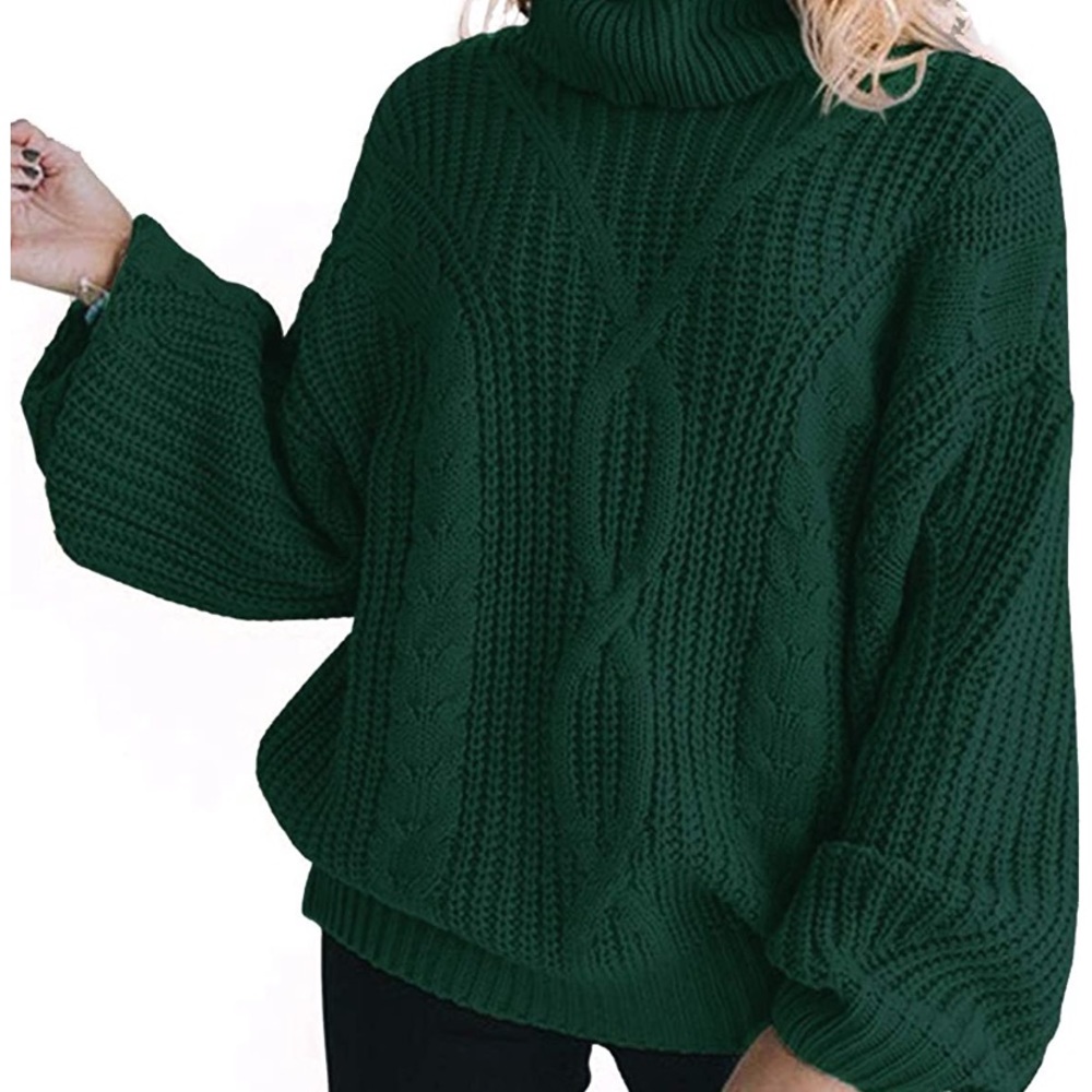 Turtleneck Sweater Cable Knit Oversized Pullover - Picture 5 of 6